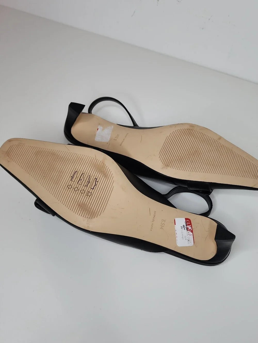 Michael Kors Jaden Black Leather Slingback Flats with Silver Ring Size 6.5